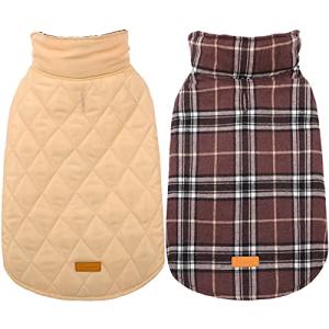 Kuoser Waterproof Dog Coat, Reversible Dog Jacket for Small Dogs, Adjustable Durable Doggie Winter Coat Warm Cozy Puppy Cold Weather Apparel from Small to Large Breed, Brown S
