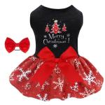 CuteBone Christmas Dog Dresses Velvet Holiday Small Dogs Clothes Onesie Pet Apparel Girl Puppy Skirt with Bow Hair Rope CVA54M-D