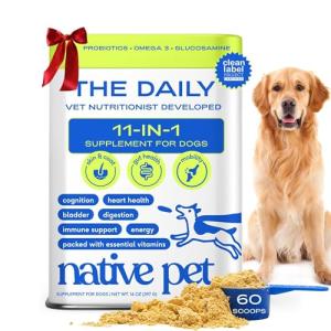 Native Pet Dog Vitamins & Supplements - 11-in-1 Vitamin Powder for Dog Food Topper - Collagen, Glucosamine, Probiotics, Omega & More- Supports Healthy Gut, Mobility & Overall Health - 60 Scoops
