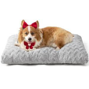 EHEYCIGA Washable Dog Crate Bed for Large Dogs, Fluffy Pet Kennel Pad Reversible for Doggie and Cats, Plush Faux Fur Pet Sleeping Mattress Mat, 35" x 23"x 3.5", Grey