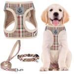 PUPTECK Adjustable Dog Harness Collar and Leash Set Step in No Pull Pet Harness for Small Medium Dogs Puppy and Cats Outdoor Walking Running, Soft Mesh Padded Reflective Vest Harnesses, Khaki S