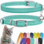 Mint Green Leather Cat Collar with Bell