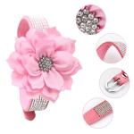 BRT Bearingshui Bling Rhinestone Leather Dog Collar and Leash Set, Soft Leather Sparkling Pink Dog Collar with Flower for Small Medium Female Dogs, S