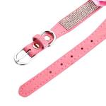 BRT Bearingshui Bling Rhinestone Leather Dog Collar and Leash Set, Soft Leather Sparkling Pink Dog Collar with Flower for Small Medium Female Dogs, S