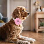 BRT Bearingshui Bling Rhinestone Leather Dog Collar and Leash Set, Soft Leather Sparkling Pink Dog Collar with Flower for Small Medium Female Dogs, S