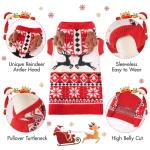 Dog Christmas Sweater Classic Red Pattern Dog Christmas Outfit with Reindeer Antler Hood Soft Warm Knitted Pet Clothes for Small Medium Large Dogs Cats