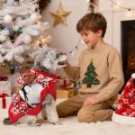 Dog Christmas Sweater Classic Red Pattern Dog Christmas Outfit with Reindeer Antler Hood Soft Warm Knitted Pet Clothes for Small Medium Large Dogs Cats