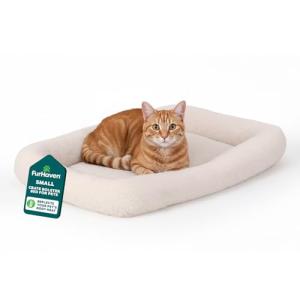 Furhaven Dog Bed for Extra Small Dogs & Indoor Cats, 100% Washable, Sized to Fit Crates - Sherpa Fleece Bolster Crate Pad - Cream, Extra Small
