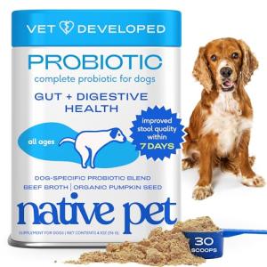 Native Pet Probiotics for Dogs - Dog Probiotics Powder for Digestive Health, Gut Support, & Immune Boost – Vet-Formulated Powder for Maximum Potency with Digestive Enzymes & Prebiotics - 30 Scoops