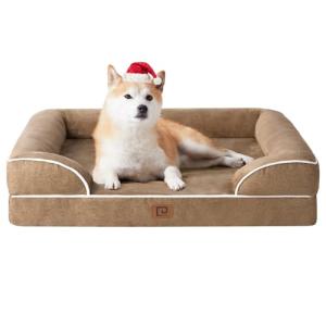EHEYCIGA Orthopedic Dog Beds for Large Dogs, Waterproof Memory Foam Large Dog Bed with Sides, Non-Slip Bottom and Egg-Crate Foam Pet Couch Bed with Washable Removable Cover, Camel