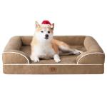 EHEYCIGA Orthopedic Dog Beds for Large Dogs, Waterproof Memory Foam Large Dog Bed with Sides, Non-Slip Bottom and Egg-Crate Foam Pet Couch Bed with Washable Removable Cover, Camel