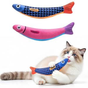 PetBusy Cat Toys with[5000mg A+Natural Catnip &Silvervine] [Baby Grade] Interactive Soft Chew Kicker Cat Toys for Indoor Cats & Kittens, [Crinkle &Bell] Fish Sound Toy, Drives Bored Cat Crazy with Fun