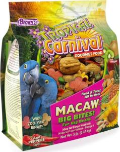 F.M. Brown's Tropical Carnival, Gourmet Macaw Food Big Bites for Big Beaks, Vitamin-Nutrient Fortified Daily Diet with Probiotics for Digestive Health, 5 lb