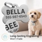 Dr. Fremont's Stainless Steel Custom Pet ID Personalized Engraved Identification Cat and Dog Tags with Custom Text, Many Shapes Including Bone, Heart, Circle (Classic Stainless Steel, Large Bone)