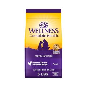 Wellness Complete Health Dry Dog Food with Grains, Natural Ingredients, Made in USA with Real Meat, All Breeds, For Adult Dogs (Chicken & Oatmeal, 5-Pound Bag)