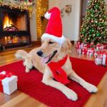 Santa Hat & Scarf Set for Medium Large Dogs, 2 PCS Adjustable Dog Christmas Costume, Fall Winter(Hat & Scarf,Large)