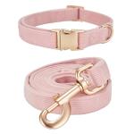 Ewinoom Soft Corduroy Dog Collar and Leash Set Adjustable Durable Dog Collars with Metal Buckle and Lead for Female Medium Dogs,Baby Pink