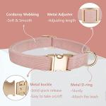 Ewinoom Soft Corduroy Dog Collar and Leash Set Adjustable Durable Dog Collars with Metal Buckle and Lead for Female Medium Dogs,Baby Pink