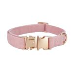 Ewinoom Soft Corduroy Dog Collar and Leash Set Adjustable Durable Dog Collars with Metal Buckle and Lead for Female Medium Dogs,Baby Pink