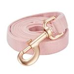 Ewinoom Soft Corduroy Dog Collar and Leash Set Adjustable Durable Dog Collars with Metal Buckle and Lead for Female Medium Dogs,Baby Pink