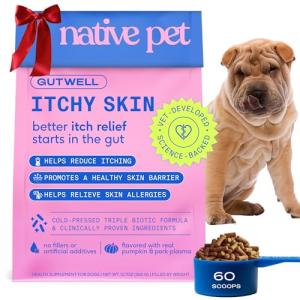 GutWell Itchy Skin - Dog Itching Skin Relief & Seasonal Allergy Itch Relief for Dogs - Promotes Skin Hydration, Elasticity & Healthy Barrier with Triple-biotic Blend, Zinc, & Vitamin E - 60 Scoops