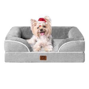 EHEYCIGA Orthopedic Dog Bed for Small Dogs, Waterproof Memory Foam Small Pet Beds with Sides, Non-Slip Bottom and Egg-Crate Foam Medium Dog Couch Bed with Washable Removable Cover, Grey