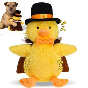 EXPAWLORER Thanksgiving Squeaky Duck Dog Toy - Soft Plush Stuffed Toys with Turkey Costume, Interactive Chew Toy with Squeakers to Keep Them Busy, Best Gift for Puppy Small Medium Large Dogs Training
