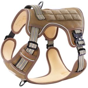 PawsPassion No Pull Dog Harness for Medium Large Dog, Heavy Duty Tactical Adjustable Pet Harness, Voyager Service Walking Vest Harness with Easy Control Handle Reflective Strip (Sandstone, L)