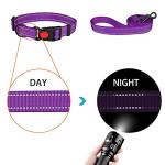 Reflective Dog Collar and Leash Set with Safety Locking Buckle Nylon Pet Collars Adjustable for Small Medium Large Dogs 4 Sizes(Purple&S)