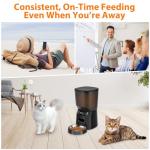 Automatic Cat Feeder, Cat Food Dispenser with Stainless Steel Bowl, Timed Portion Control 20 Portions 6 Meals Per Day, Voice Recorder, Dual Power Supply for Small Dogs (Black)