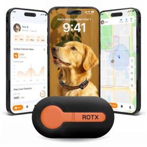 ROTX Dog GPS Tracker Real-time Tracker Alerts Virtual Fence Location for Pet Over 11.06lbs Dog Cat Collar Attachment of Random Color Subscription Required Waterproof IP67 Health & Wellness Black