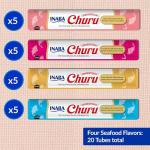 INABA Churu Cat Treats, Grain-Free, Lickable, Squeezable Creamy Purée Cat Treat/Topper with Vitamin E & Taurine, 0.5 Ounces Each Tube, 20 Tubes, Seafood Variety Box