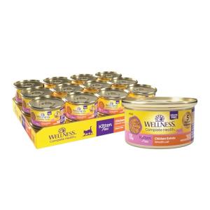 Wellness Complete Health Pate Kitten Wet Cat Food, Natural, Protein-Rich, Grain Free, 3 Ounce, 24 Pack, (Chicken)