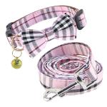 Yizepet Dog Collar and Leash Set-Plaid Puppy Collar with Bow Tie - Adjustable pet Collar for Dogs with Bell, Stylish Pattern for Small Medium or Large Boy and Girl Dog