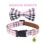 Yizepet Dog Collar and Leash Set-Plaid Puppy Collar with Bow Tie - Adjustable pet Collar for Dogs with Bell, Stylish Pattern for Small Medium or Large Boy and Girl Dog