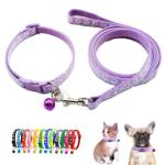 XXS Dog Collar with Bell Leash Set, Nylon Basic Reflective Puppy Collars Paw Print for Boys Girls Xs Small Cat Pet Animal Litter Tiny Kitten,Pale Purple