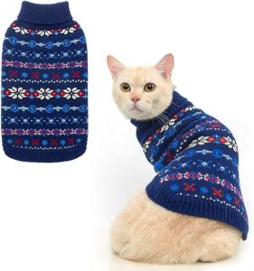 BINGPET Cat Sweater,Cat Outfit Sleeveless Winter Sweater with Snowflake Pattern,Soft Turtleneck Knitted Kitten Puppy Apparel,Cute Winter Pet Clothes for Cold Weather