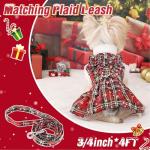 Dog Christmas Sweater Dress with Harness Leash Set Warm Soft Fleece Plaid Clothes for Small Girl Pet Outfit Winter Coat XSmall Dog Dresses