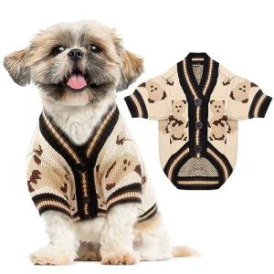ABRRLO Small Dog Sweaters Cute Bear Dog Cardigans Clothes for Small Medium Dogs Boy Girl Puppy Cat Knitting Cardigan Outfits Dogs Autumn Coats Warm Pet Doggy Clothes Soft Knitwear Apparel (Beige,M)