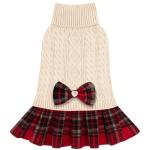 KYEESE Dog Sweater Stretchy Cat Sweaters Knitwear Dog Sweaters for Small Dogs Girl Soft Turtleneck Pet Sweater Dress Warm Pullover Pet Coats Thick Dogs Clothes with Bowtie for Cold Weather Winter