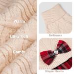 KYEESE Dog Sweater Stretchy Cat Sweaters Knitwear Dog Sweaters for Small Dogs Girl Soft Turtleneck Pet Sweater Dress Warm Pullover Pet Coats Thick Dogs Clothes with Bowtie for Cold Weather Winter