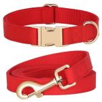 PET ARTIST Soft PU Leather Dog Collar and Leash Set, Bright & Stylish 5FT PU Leather Leash and Collar Set, Durable Pet Collars with Quick Release Metal Buckle for Medium Dogs,Red,M(13-19")
