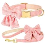 Didog Cute Dog Collar and Leash Set with Bowtie, Girl Dog Collars Metal Buckle Adjustable for Small Medium Dogs(Pink, M)