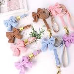Didog Cute Dog Collar and Leash Set with Bowtie, Girl Dog Collars Metal Buckle Adjustable for Small Medium Dogs(Pink, M)