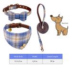 3 PCS Puppy Collar and Leash Set Dog Collars for Small Dogs Dog Bow Tie with Bell Puppy Bandana Leather Dog Collar for Small Dogs Puppies and Cats(Blue)