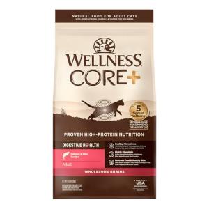 Wellness CORE+ Adult Dry Cat Food for Indoor and Outdoor Cats, Wholesome Grains, Natural, Digestive Health Salmon & Rice (11 Pound Bag)