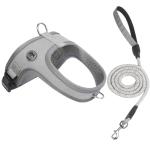 Dog Harness and Leash Set, No Pull Saddle Style Pet Harness, Breathable Mesh Adjustable Reflective Dog Vest for Dogs and Cat Medium Small Harness 2 D-Rings, Grey, L