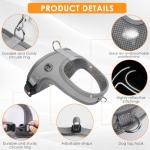 Dog Harness and Leash Set, No Pull Saddle Style Pet Harness, Breathable Mesh Adjustable Reflective Dog Vest for Dogs and Cat Medium Small Harness 2 D-Rings, Grey, L