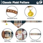 EXPAWLORER Puppy Collar and Leash Set - Plaid Dog Collar and Leash with Bow Tie and Bandana, Bell, Khaki