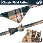 EXPAWLORER Puppy Collar and Leash Set - Plaid Dog Collar and Leash with Bow Tie and Bandana, Bell, Khaki